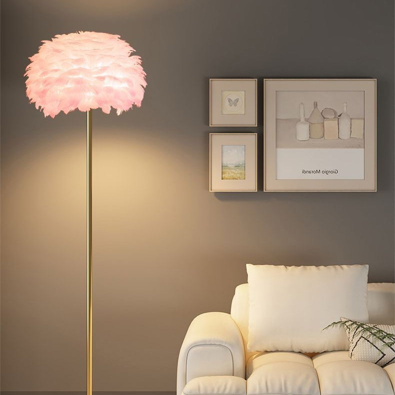 Contemporary Nordic Iron Feather Crystal Oval 1-Light Standing Floor Lamp For Living Room Lumendat