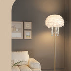 Contemporary Nordic Iron Feather Crystal Oval 1-Light Standing Floor Lamp For Living Room Lumendat