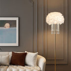 Contemporary Nordic Iron Feather Crystal Oval 1-Light Standing Floor Lamp For Living Room Lumendat