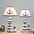 Contemporary Coastal Wood Fabric Kids Conic Lighthouse 1-Light Table Lamp For Bedroom Lumendat