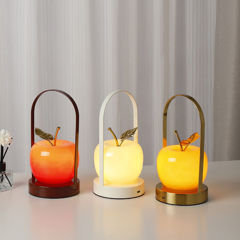 Contemporary Creative Rechargeable Iron Glass Apple Portable LED Table Lamp Night Light For Bedside Lumendat
