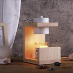 Traditional Farmhouse Metal Rubber Geometric Line Cylinder Wood 1-Light Melting Wax Table Lamp For Bedroom Lumendat