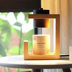 Traditional Farmhouse Metal Rubber Geometric Line Cylinder Wood 1-Light Melting Wax Table Lamp For Bedroom Lumendat