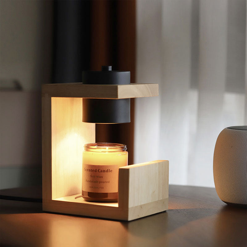 Traditional Farmhouse Metal Rubber Geometric Line Cylinder Wood 1-Light Melting Wax Table Lamp For Bedroom Lumendat