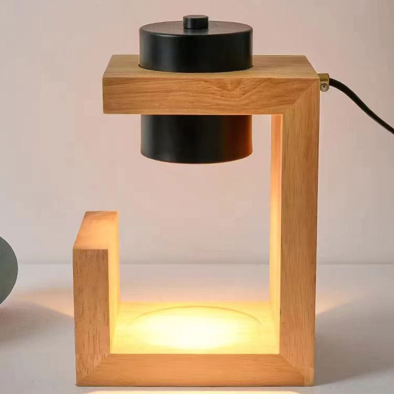 Traditional Farmhouse Metal Rubber Geometric Line Cylinder Wood 1-Light Melting Wax Table Lamp For Bedroom Lumendat