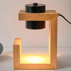 Traditional Farmhouse Metal Rubber Geometric Line Cylinder Wood 1-Light Melting Wax Table Lamp For Bedroom Lumendat