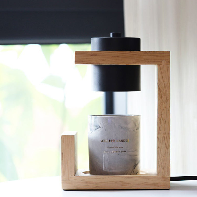 Traditional Farmhouse Metal Rubber Geometric Line Cylinder Wood 1-Light Melting Wax Table Lamp For Bedroom Lumendat