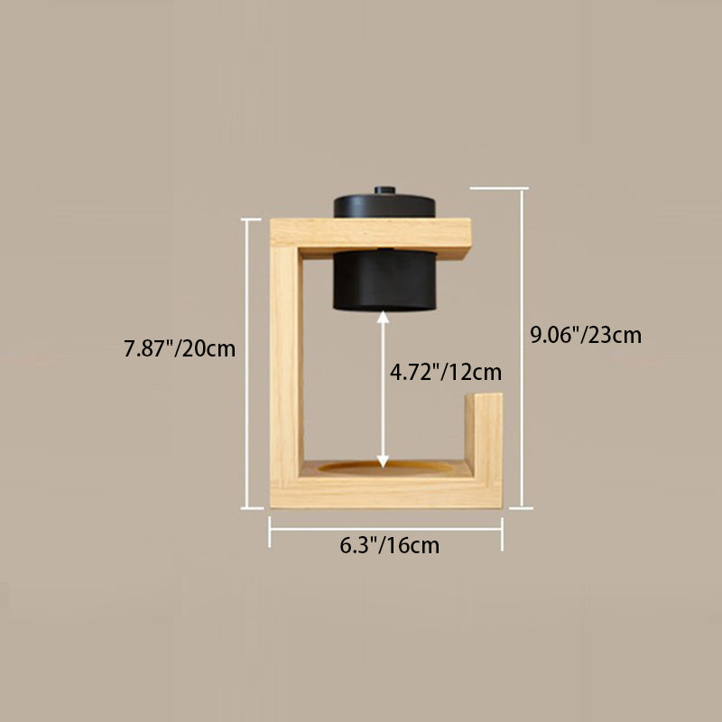 Traditional Farmhouse Metal Rubber Geometric Line Cylinder Wood 1-Light Melting Wax Table Lamp For Bedroom Lumendat