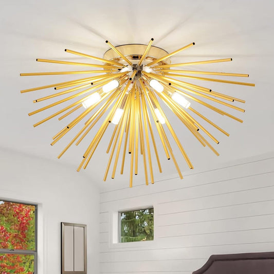 Contemporary Nordic Stainless Steel Metal Firework Lines 6-light Semi-flush Mount Ceiling Light for Living Room