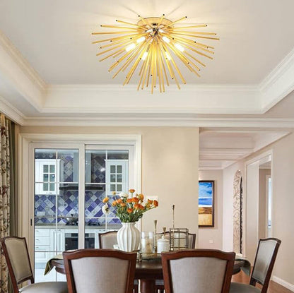 Contemporary Nordic Stainless Steel Metal Firework Lines 6-light Semi-flush Mount Ceiling Light for Living Room