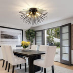Contemporary Nordic Stainless Steel Metal Firework Lines 6-light Semi-flush Mount Ceiling Light for Living Room