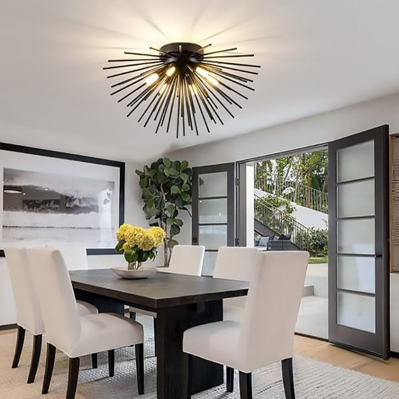 Contemporary Nordic Stainless Steel Metal Firework Lines 6-light Semi-flush Mount Ceiling Light for Living Room