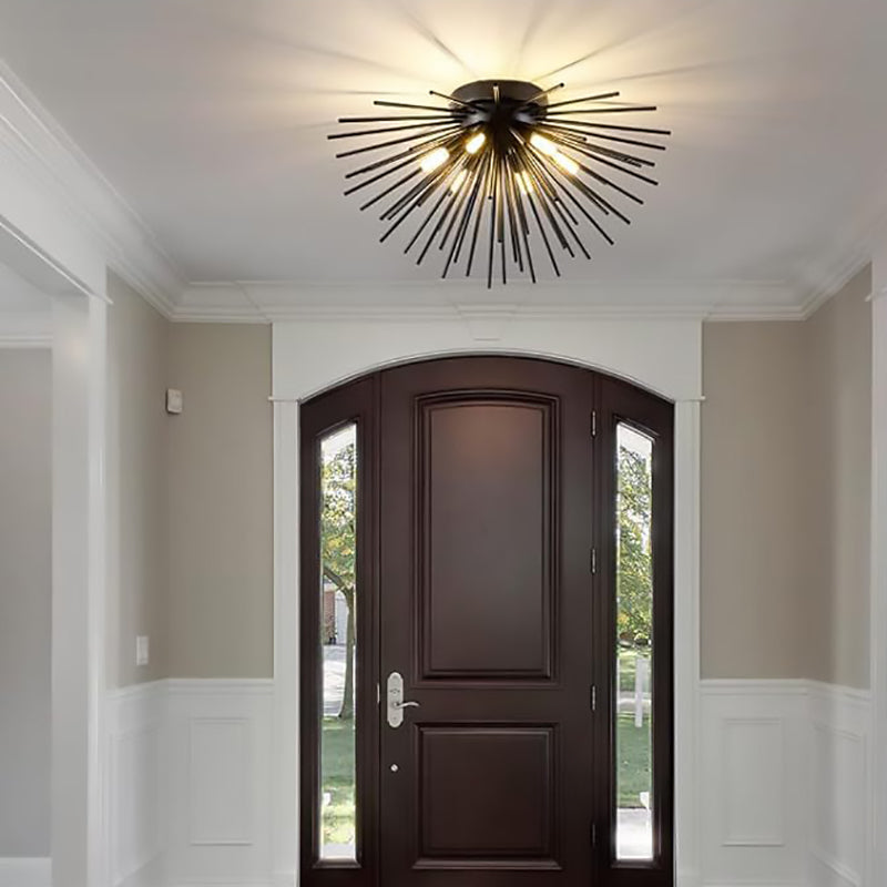 Contemporary Nordic Stainless Steel Metal Firework Lines 6-light Semi-flush Mount Ceiling Light for Living Room