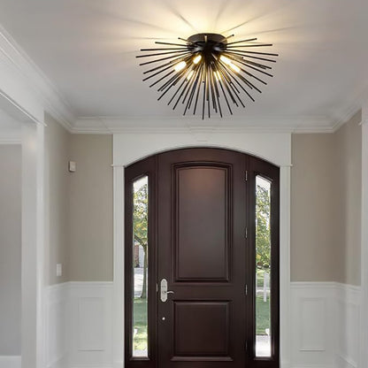 Contemporary Nordic Stainless Steel Metal Firework Lines 6-light Semi-flush Mount Ceiling Light for Living Room