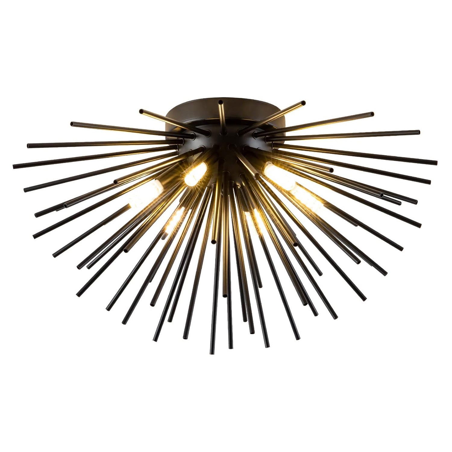 Contemporary Nordic Stainless Steel Metal Firework Lines 6-light Semi-flush Mount Ceiling Light for Living Room