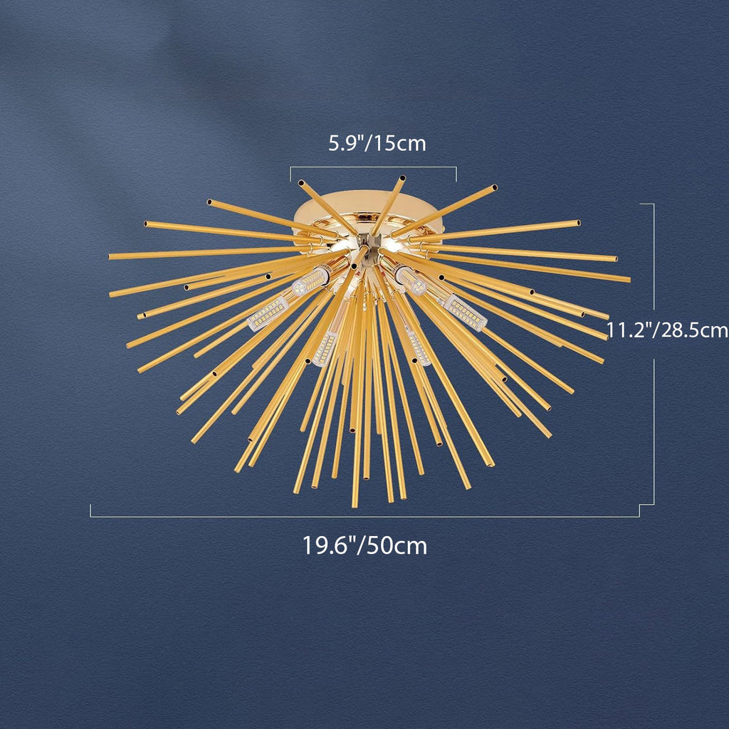 Contemporary Nordic Stainless Steel Metal Firework Lines 6-light Semi-flush Mount Ceiling Light for Living Room