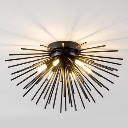 Contemporary Nordic Stainless Steel Metal Firework Lines 6-light Semi-flush Mount Ceiling Light for Living Room