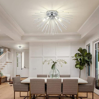Contemporary Nordic Stainless Steel Metal Firework Lines 6-light Semi-flush Mount Ceiling Light for Living Room