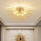 Contemporary Nordic Stainless Steel Metal Firework Lines 6-light Semi-flush Mount Ceiling Light for Living Room