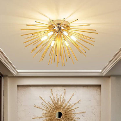 Contemporary Nordic Stainless Steel Metal Firework Lines 6-light Semi-flush Mount Ceiling Light for Living Room