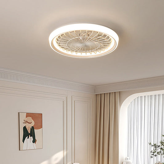 Modern Simplicity Iron Acrylic PE Round LED Semi-Flush Mount Ceiling Fan Light For Bedroom