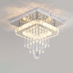 Modern Luxury Stainless Steel Crystal Square Round Bead LED Semi-Flush Mount Ceiling Light For Hallway