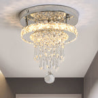 Modern Luxury Stainless Steel Crystal Square Round Bead LED Semi-Flush Mount Ceiling Light For Hallway