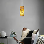 Traditional Chinese Weaving Bamboo Parchment Cylinder Leaf 1-Light Pendant Light For Dining Room