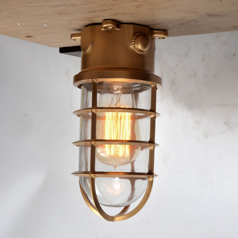 Contemporary Industrial Waterproof Aluminum Alloy Glass Cylinder Cage 1-Light Semi-Flush Mount Ceiling Light For Outdoor Patio Lumendat