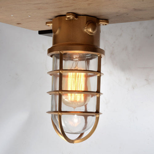 Contemporary Industrial Waterproof Aluminum Alloy Glass Cylinder Cage 1-Light Semi-Flush Mount Ceiling Light For Outdoor Patio Lumendat