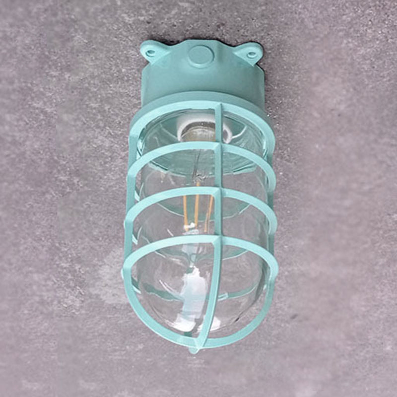 Contemporary Industrial Waterproof Aluminum Alloy Glass Cylinder Cage 1-Light Semi-Flush Mount Ceiling Light For Outdoor Patio Lumendat