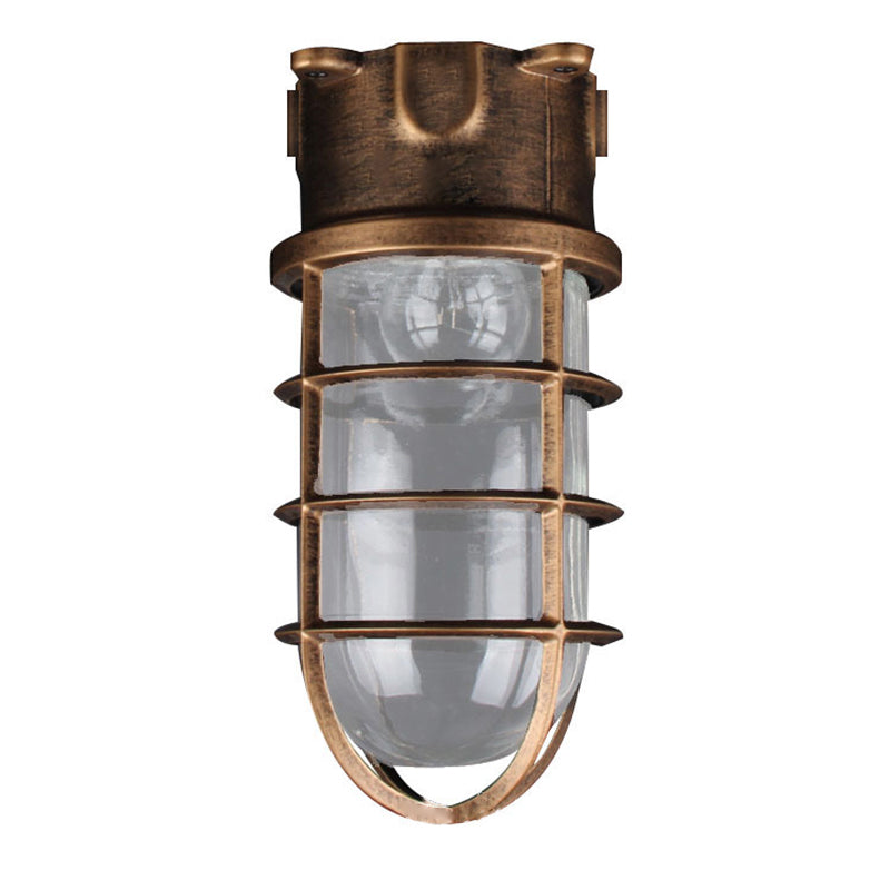 Contemporary Industrial Waterproof Aluminum Alloy Glass Cylinder Cage 1-Light Semi-Flush Mount Ceiling Light For Outdoor Patio Lumendat