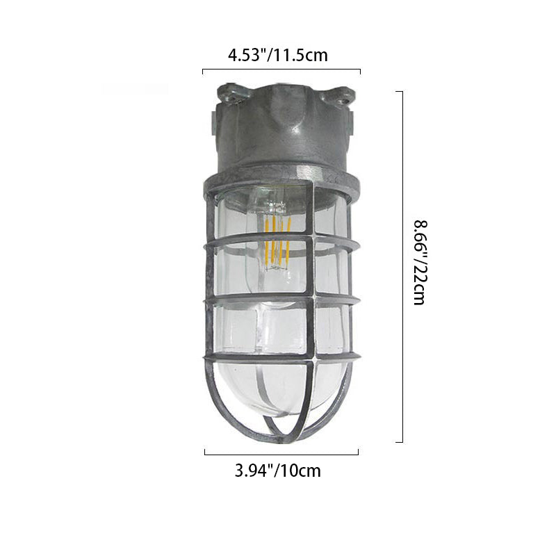 Contemporary Industrial Waterproof Aluminum Alloy Glass Cylinder Cage 1-Light Semi-Flush Mount Ceiling Light For Outdoor Patio Lumendat