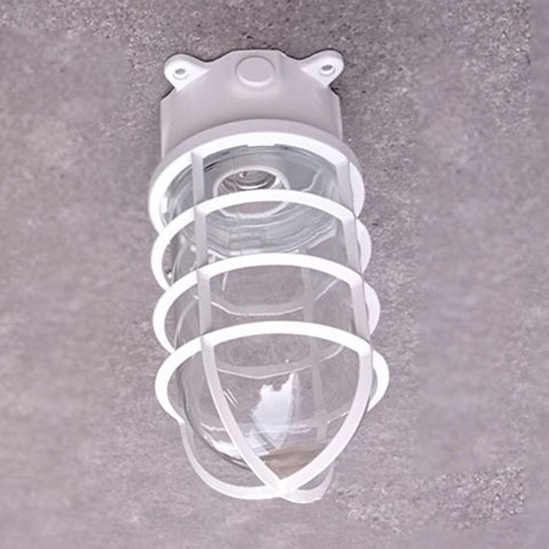 Contemporary Industrial Waterproof Aluminum Alloy Glass Cylinder Cage 1-Light Semi-Flush Mount Ceiling Light For Outdoor Patio Lumendat