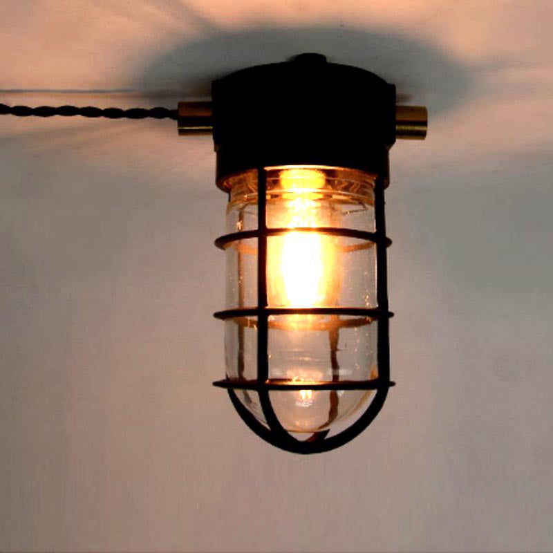Contemporary Industrial Waterproof Aluminum Alloy Glass Cylinder Cage 1-Light Semi-Flush Mount Ceiling Light For Outdoor Patio Lumendat