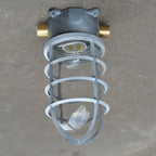 Contemporary Industrial Waterproof Aluminum Alloy Glass Cylinder Cage 1-Light Semi-Flush Mount Ceiling Light For Outdoor Patio Lumendat