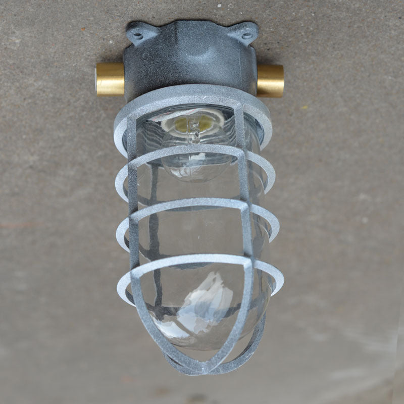Contemporary Industrial Waterproof Aluminum Alloy Glass Cylinder Cage 1-Light Semi-Flush Mount Ceiling Light For Outdoor Patio Lumendat