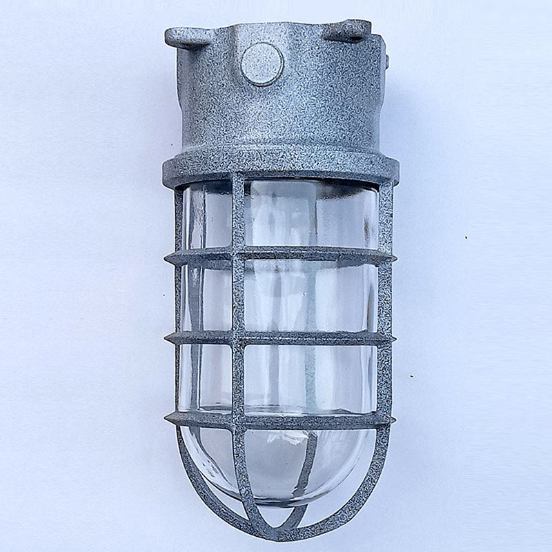 Contemporary Industrial Waterproof Aluminum Alloy Glass Cylinder Cage 1-Light Semi-Flush Mount Ceiling Light For Outdoor Patio Lumendat