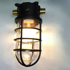 Contemporary Industrial Waterproof Aluminum Alloy Glass Cylinder Cage 1-Light Semi-Flush Mount Ceiling Light For Outdoor Patio Lumendat