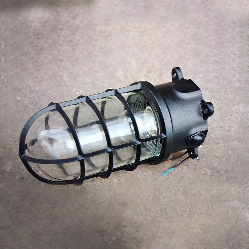 Contemporary Industrial Waterproof Aluminum Alloy Glass Cylinder Cage 1-Light Semi-Flush Mount Ceiling Light For Outdoor Patio Lumendat