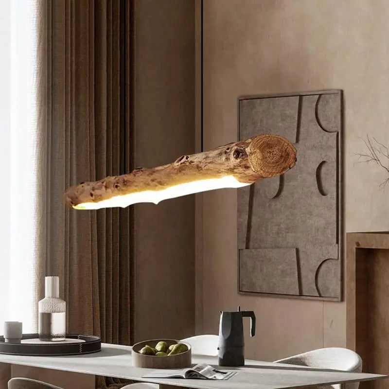 Traditional Farmhouse Wood Acrylic Strip LED Chandeliers Island Light for Dining Room Lumendat