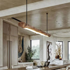 Traditional Farmhouse Wood Acrylic Strip LED Chandeliers Island Light for Dining Room Lumendat