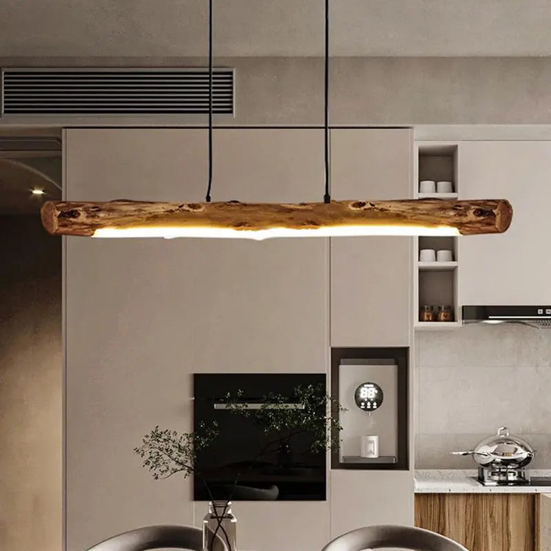 Traditional Farmhouse Wood Acrylic Strip LED Chandeliers Island Light for Dining Room Lumendat