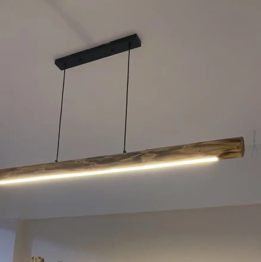 Traditional Farmhouse Wood Acrylic Strip LED Chandeliers Island Light for Dining Room Lumendat