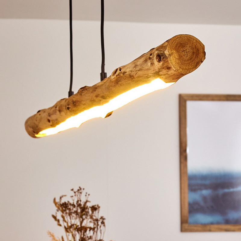 Traditional Farmhouse Wood Acrylic Strip LED Chandeliers Island Light for Dining Room