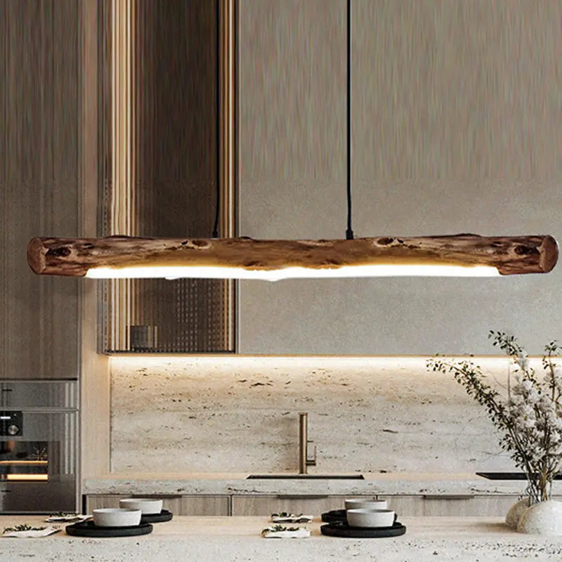 Traditional Farmhouse Wood Acrylic Strip LED Chandeliers Island Light for Dining Room Lumendat