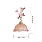 Contemporary Retro Brass Glass Ceramic Flower Dome 1-Light Pendant Light For Dining Room