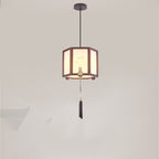 Traditional Chinese Oak Zinc Alloy Acrylic Cylinder Pattern 1/3/6 Light Pendant Light For Dining Room