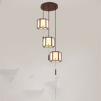 Traditional Chinese Oak Zinc Alloy Acrylic Cylinder Pattern 1/3/6 Light Pendant Light For Dining Room
