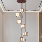 Traditional Chinese Oak Zinc Alloy Acrylic Cylinder Pattern 1/3/6 Light Pendant Light For Dining Room